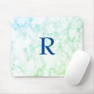 Marble Abstrakt Blue Grönt White Monogram Ombre Musmatta