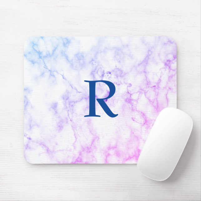 Marble Abstrakt Blue Lila White Monogram Ombre Musmatta (Med mus)