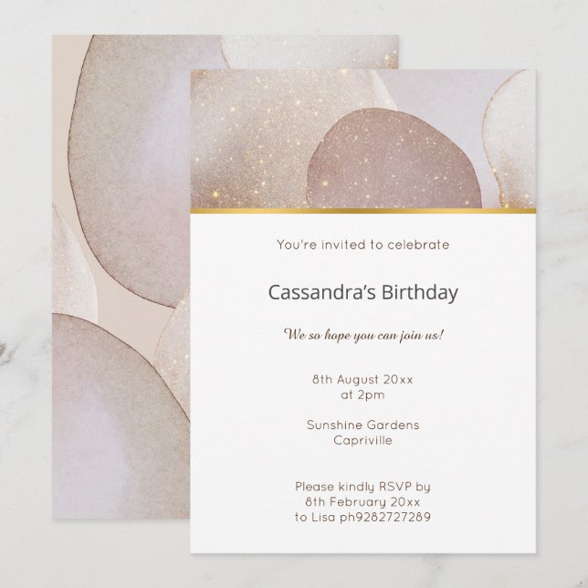 MARBLE ABSTRAKT BUBBLE NEUTRALT BIRTHDAY INBJUDNINGAR (Fram/baksida)