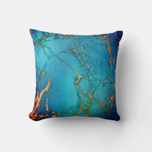 MARBLE ABSTRAKT OCEAN BLUE GULD PILLOW KUDDE