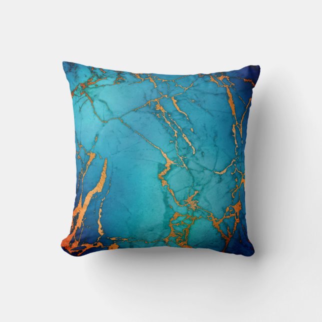 MARBLE ABSTRAKT OCEAN BLUE GULD PILLOW KUDDE (Framsida)