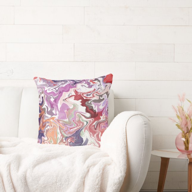 Marble Abstrakt Red Dekorativ kudde - Modern vätsk (Soffa)