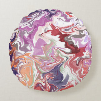 Marble Abstrakt Red Round Pillow - Modern vätska Rund Kudde