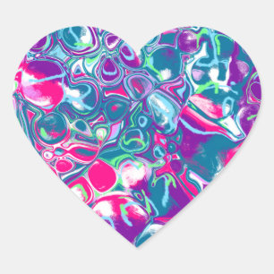 Marble Abstrakt rosa och Blue Fluid Art Hjärtformat Klistermärke