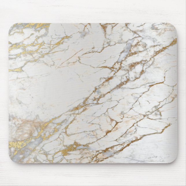 Marble Abstrakt Silver Guld Grått White Unik Musmatta (Framsidan)