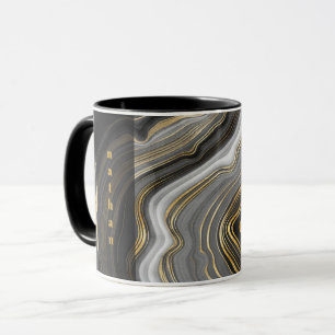 Marble Agate Black and Guld Personlig Mugg