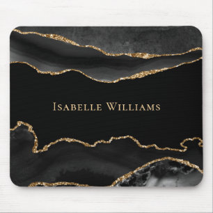 Marble Agate Black Guld Elegant Chic Personlig Musmatta
