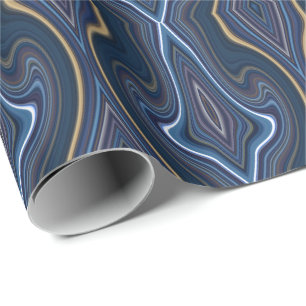 Marble Agate Blue Guld Swirling Chic Mönster Presentpapper