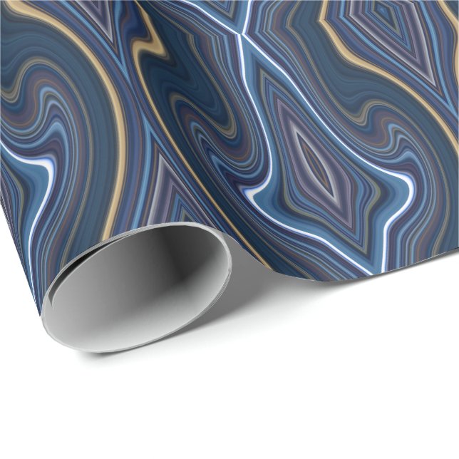 Marble Agate Blue Guld Swirling Chic Mönster Presentpapper (Rullad Hörn)