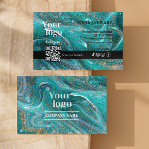 Marble Agate Blue Teal Aqua Instagram Qr kod Visitkort