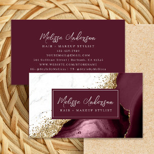 Marble Agate Burgundy Guld Glitter Luxe Visitkort