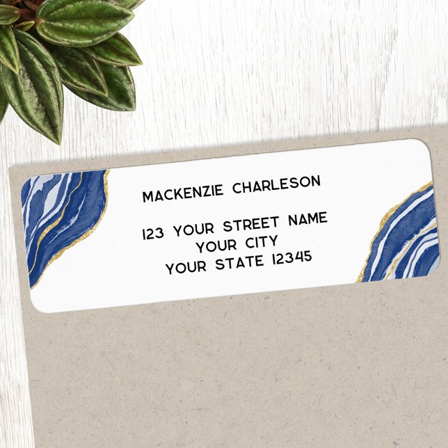 Marble Agate Geode Blue-Returadress Returadress Etikett (Blue and white agate marble geode return address label)