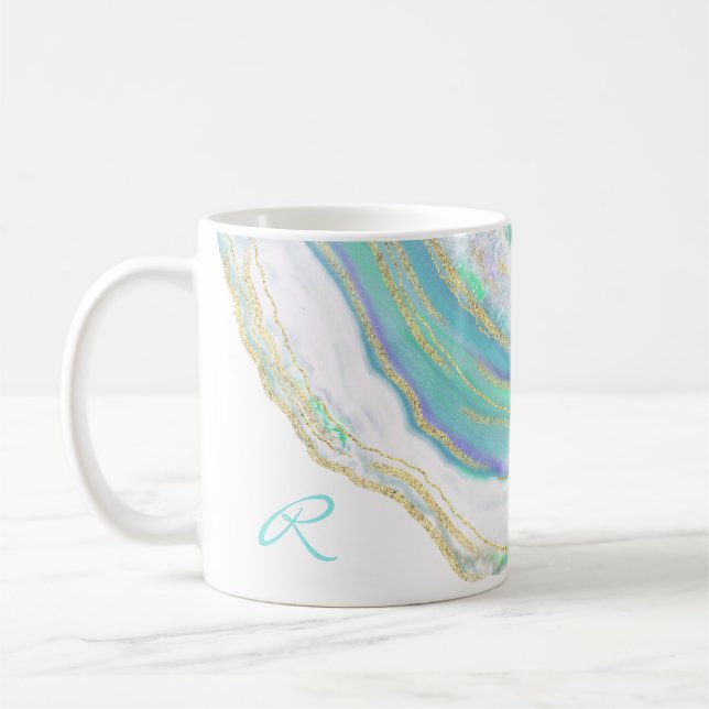 Marble Agate Geode Mönster med Monogram Kaffemugg (Vänster)