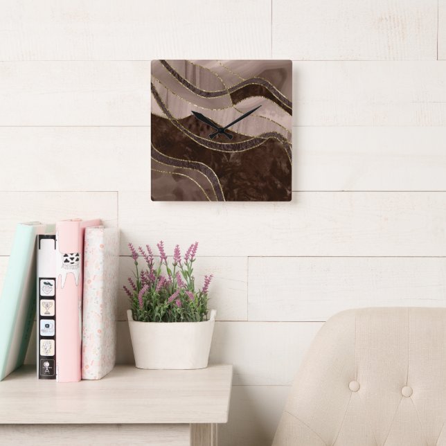 Marble Agate Gold Glam 4 - landscape Fyrkantig Klocka (Läsesal)