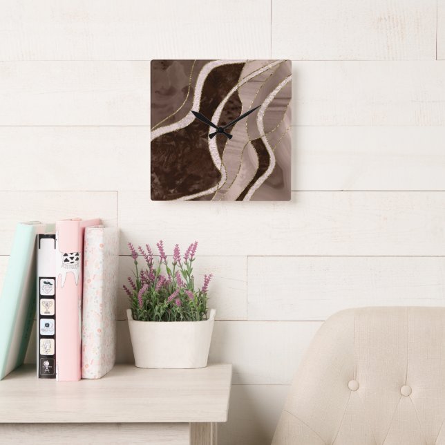 Marble Agate Gold Glam 5 Fyrkantig Klocka (Läsesal)