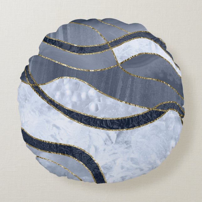 Marble Agate Gold Glam 8 - landskap Rund Kudde (Framsidan)