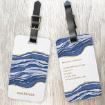 Marble Agate Guld Glitter Bagagebricka<br><div class="desc">Den indigo blå vattenfärgen gör att marmorutformningen med faux guld glitter-detaljer till verkligen blir en folkmassa. Lägg till egna detaljer för att anpassa.</div>