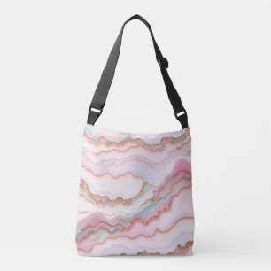 Marble Agate Modern Blue Rosa Guld Collection Axelväska
