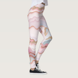 Marble Agate Modern Blue Rosa Guld Collection Leggings