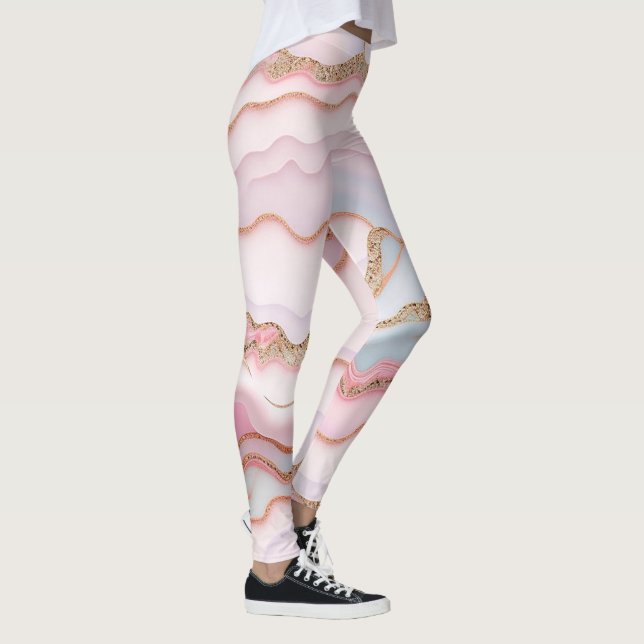 Marble Agate Modern Blue Rosa Guld Collection Leggings (Höger)