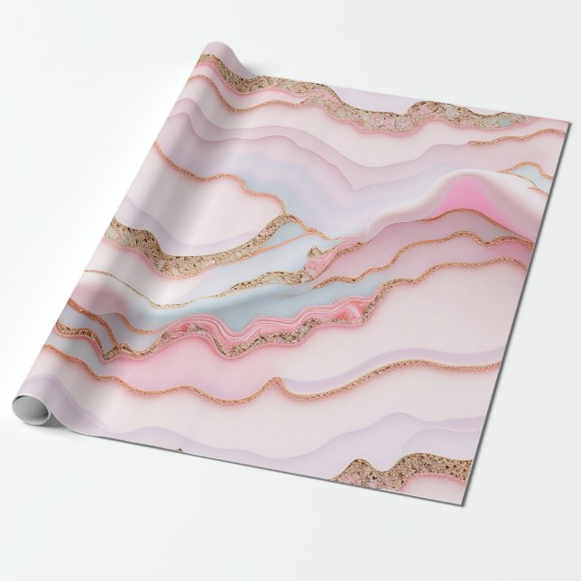 Marble Agate Modern Blue Rosa Guld Collection Presentpapper (Utrullad)