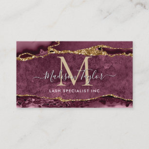 Marble Agate Monogram, Burgundy Red Guld Glitter Visitkort