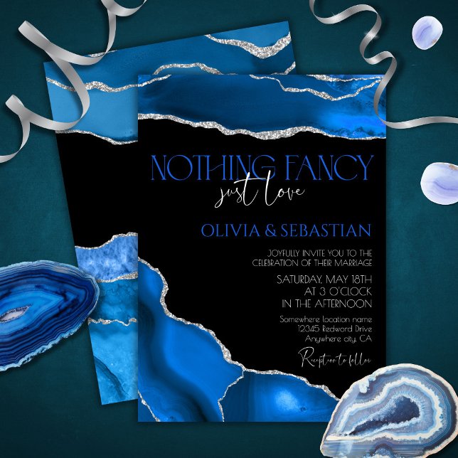Marble Agate Royal blue bröllop Inbjudningar (Skapare uppladdad)