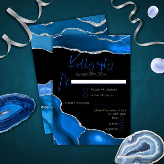 Marble Agate Royal blue Menu Choice Bröllop OSA Kort