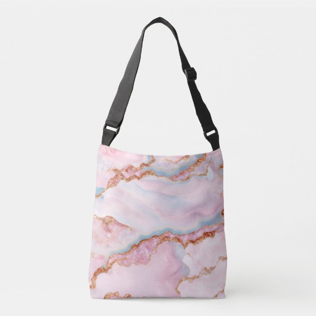 Marble Agate Trendig Blue Rosa Guld Collection Axelväska (Framsida)