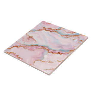 Marble Agate Trendig Blue Rosa Guld Collection Kakelplatta