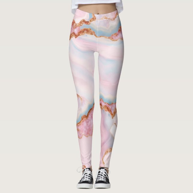 Marble Agate Trendig Blue Rosa Guld Collection Leggings (Framsida)