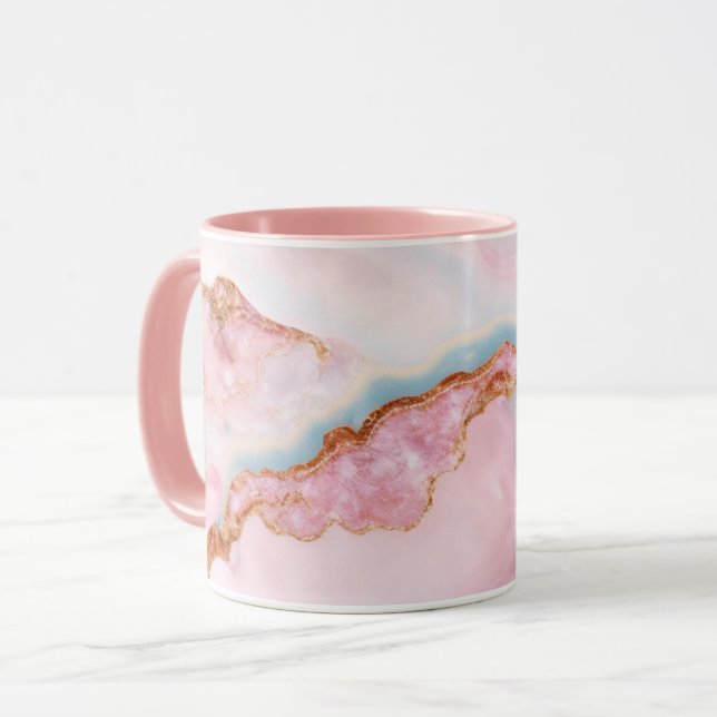 Marble Agate Trendig Blue Rosa Guld Collection Mug Mugg (Framsida vänster)