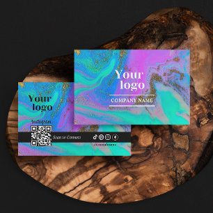 Marble Agate Trendig Hologram Instagram Qr kod Visitkort
