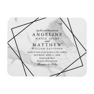 Marble and Black & White Geometric bröllopsinbjuda Magnet