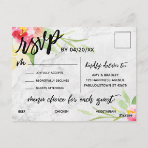 Marble and Boho Flowers Menu Choice OSA Postcard Vykort