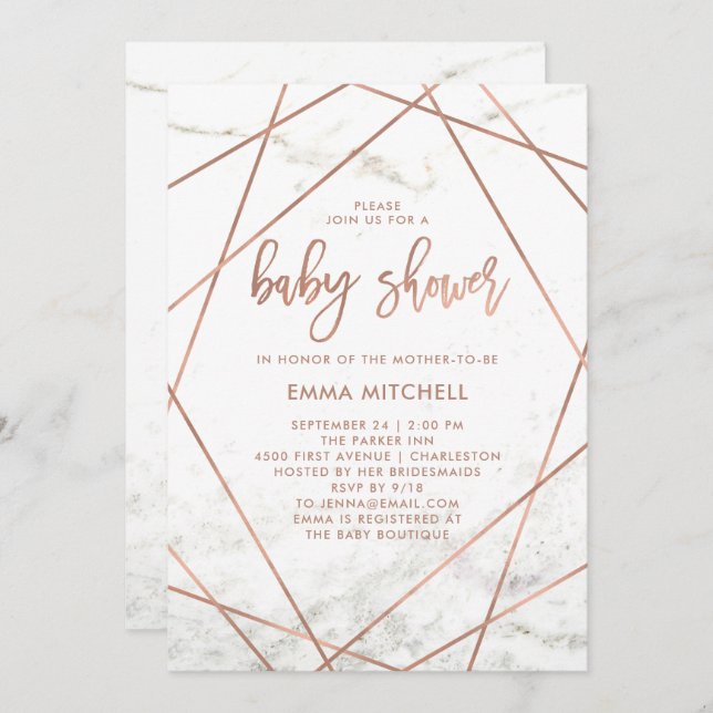 Marble and Faux Guld Geometric Baby Shower Inbjudningar (Fram/baksida)