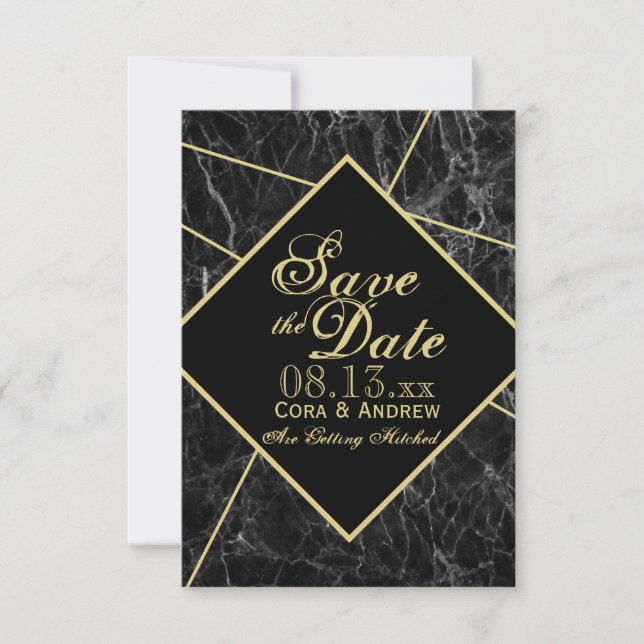 Marble and Guld Art Deco Geometric Save Date I Inbjudningar (Framsida)