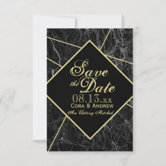 Marble and Guld Art Deco Geometric Save Date I Inbjudningar