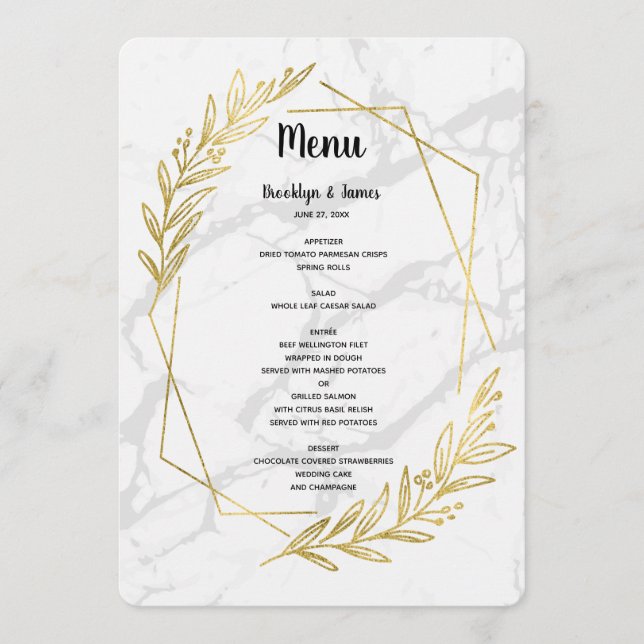 Marble and Guld Effect Bröllop Menu Meny (Framsida)