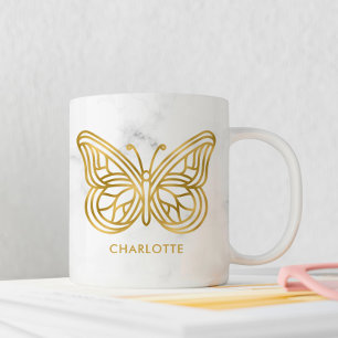 Marble and Guld Geometric Butterfly Personlig Kaffemugg