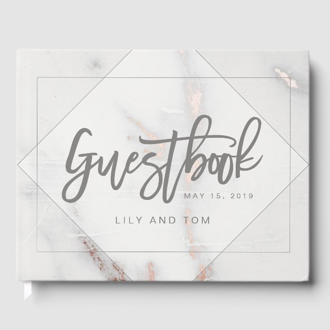 MARBLE AND METALLIC BRÖLLOP GUESTBOOK GÄSTBÖCKER (Framsida)