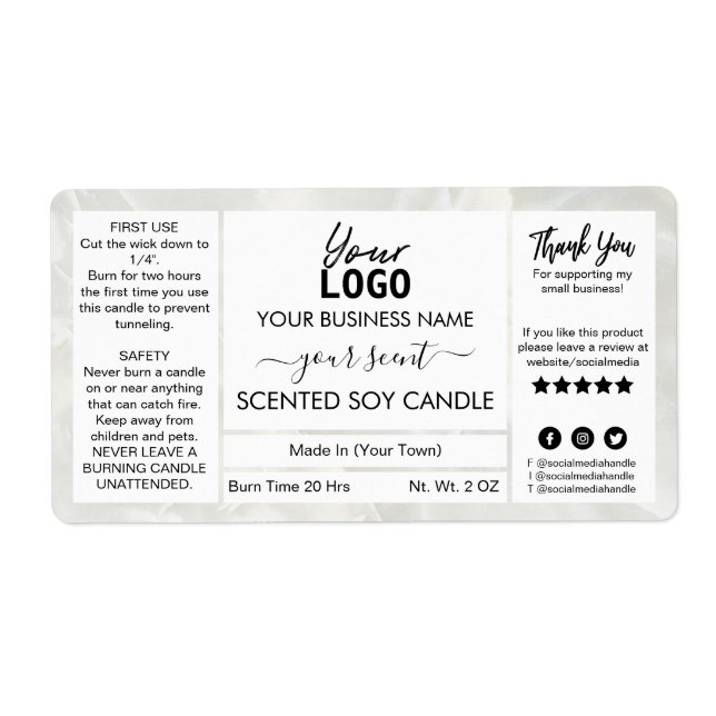 Marble Anpassade Scent Scented Soy Candle Fraktsedel (Framsidan)