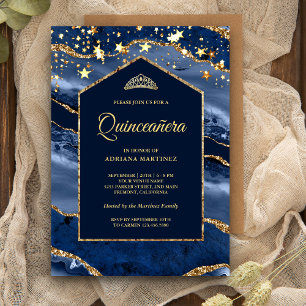Marble Arch Quinceanera (marsch Blue Guld Agate ma Inbjudningar