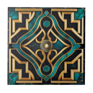 Marble Art Deco Grekiska sjön Grönt Guld Mandala Kakelplatta