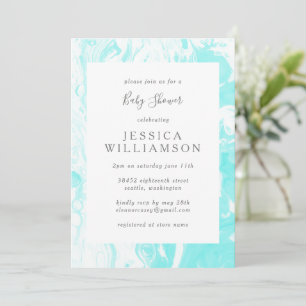 Marble Baby Shower för Aqua Blue Abstrakt Inbjudningar