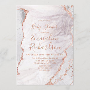 Marble Baby Shower för Vita och Ro Guld-agate Inbjudningar
