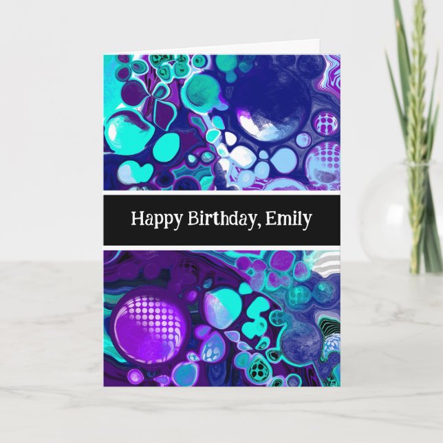 Marble Birthday, lila, Blue and Teal Abstrakt Kort (Framsida)