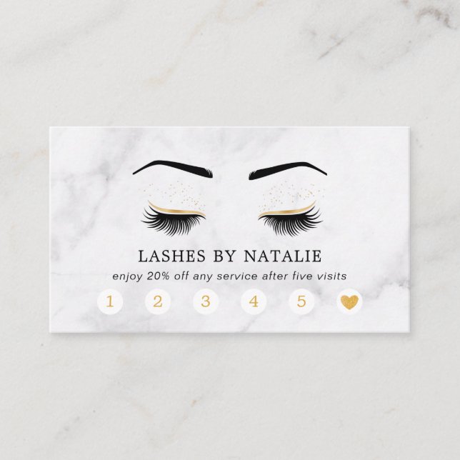 Marble Black and Guld Lash Brow Salon Loyalty Card Visitkort (Framsida)