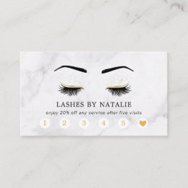 Marble Black and Guld Lash Brow Salon Loyalty Card Visitkort