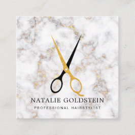 Marble Black and Guld Scissors Hairstylist Fyrkantigt Visitkort